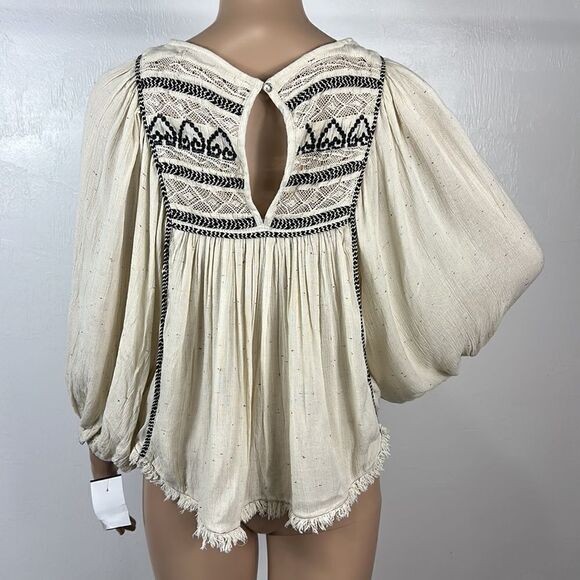 Free People Boho Cyprus Avenue Ivory Embroidered Top Blouse Size XS - Picture 4 of 9